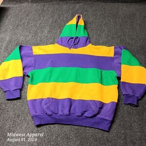 Classic‎ Graphics Hoodie Women Large Multi Contrast Wide Stripe Rugby Sweatshirt